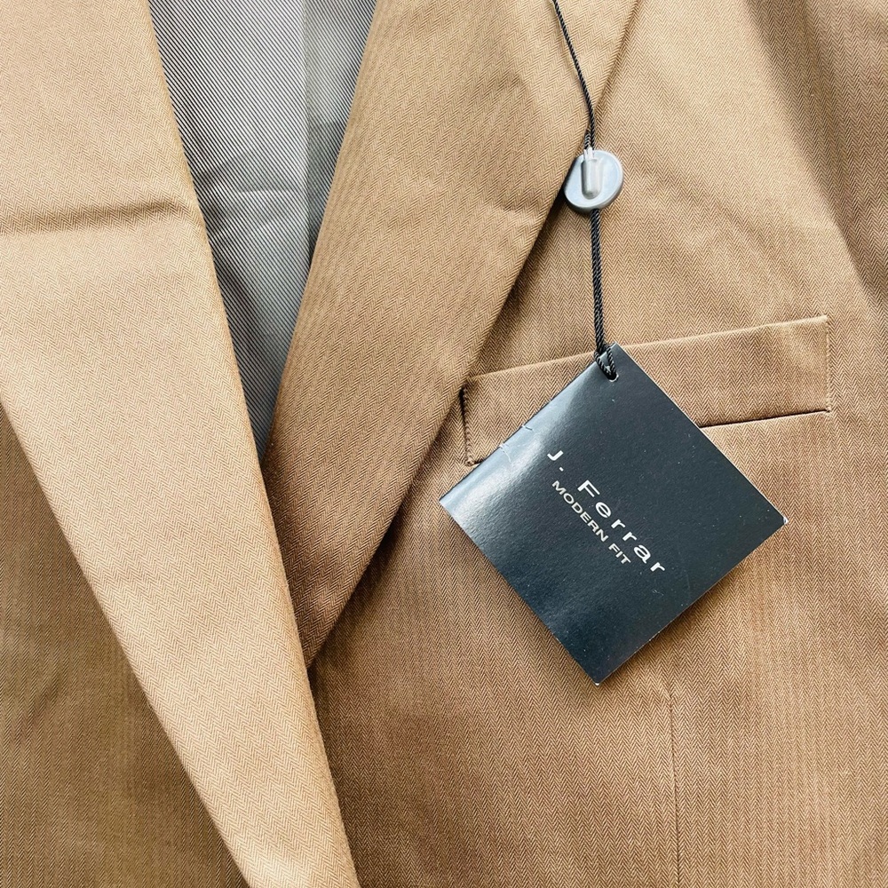 NEW Men’s J. FERRAR Brown Modern Fit Blazer Suit Sz 44L Long Taupe 2 Buttons
